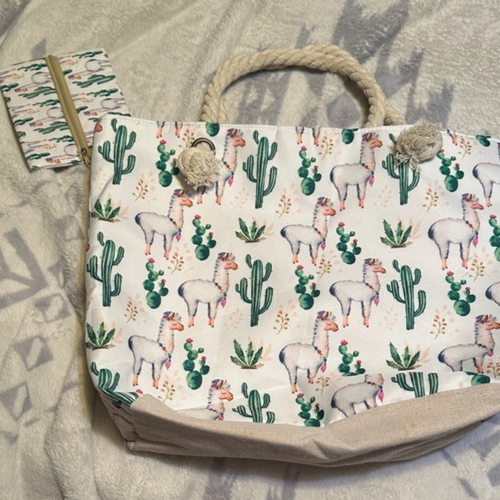 Chic Cactus and Llama Print cloth Tote Bag